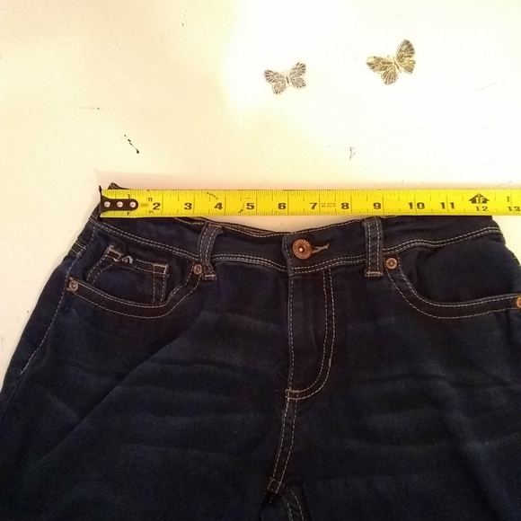 JORDACHE jeans Blue Bootcut Distressed Lycra Embroidery Pockets Size 14 27ins. - Picture 4 of 11